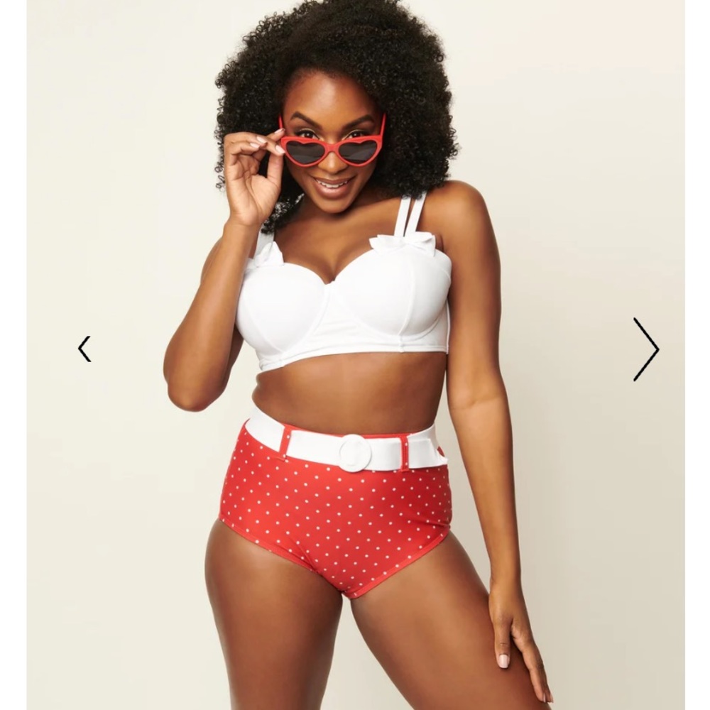 Unique Vintage NWT Red & White Pin‎ Dot Belted Redondo Swim Bottoms Only